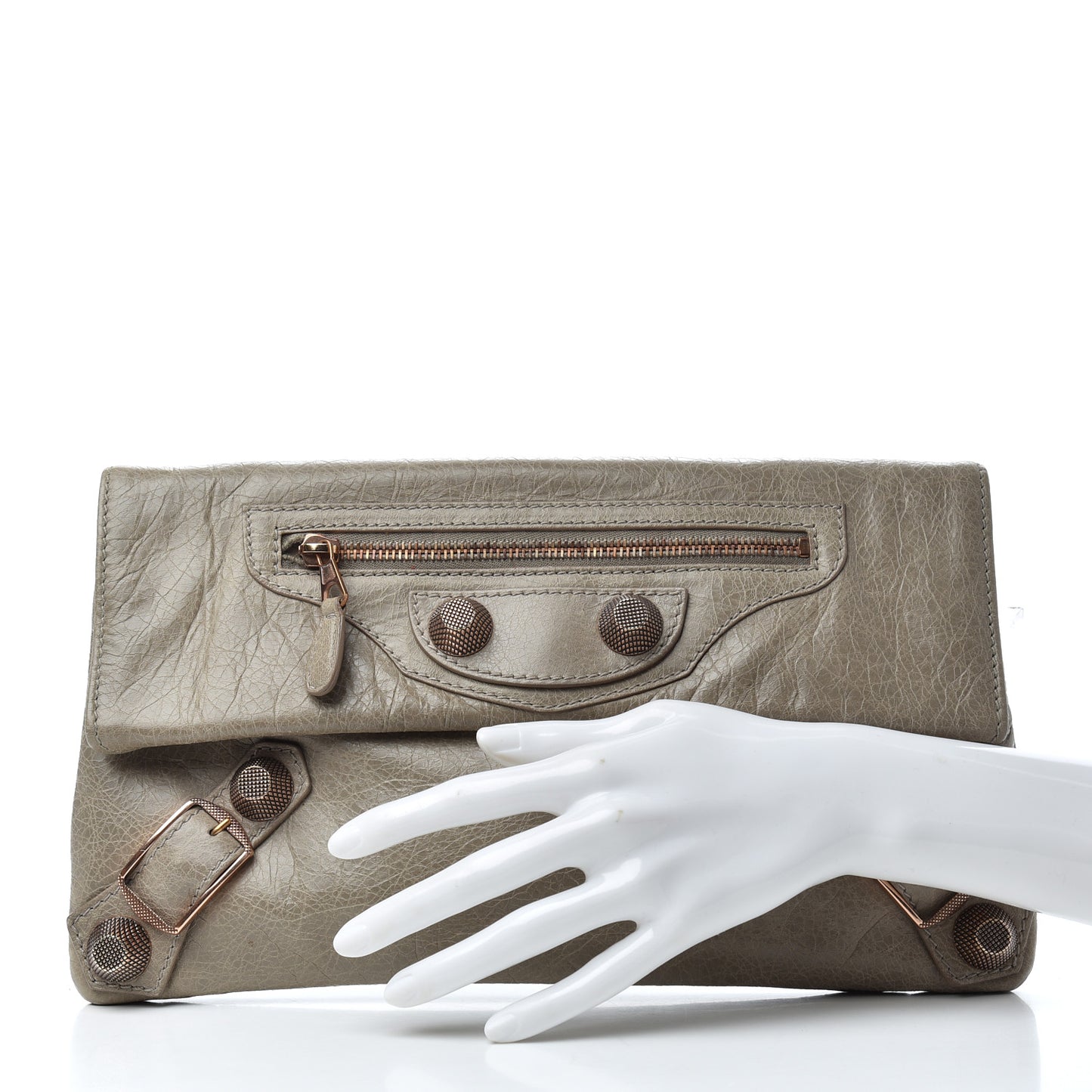 Agneau Giant 21 Gold Hardware Envelope Clutch Gris Glace