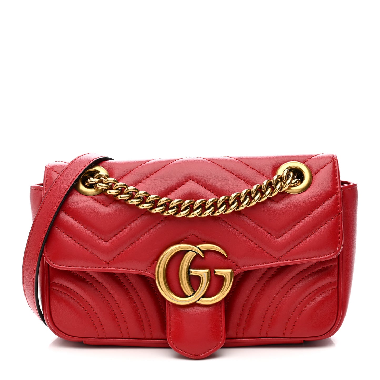 Calfskin Matelasse Mini GG Marmont Shoulder Bag Hibiscus Red