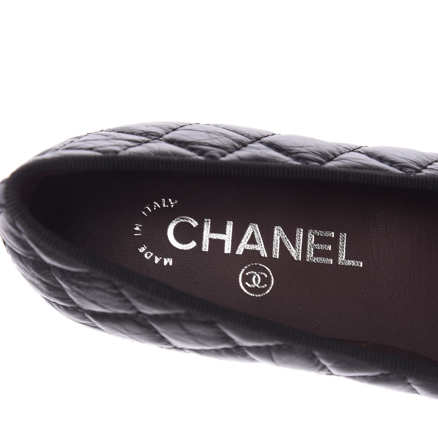 Aged Calfskin Quilted CC Cap Toe Ballerina Flats 37.5 Black