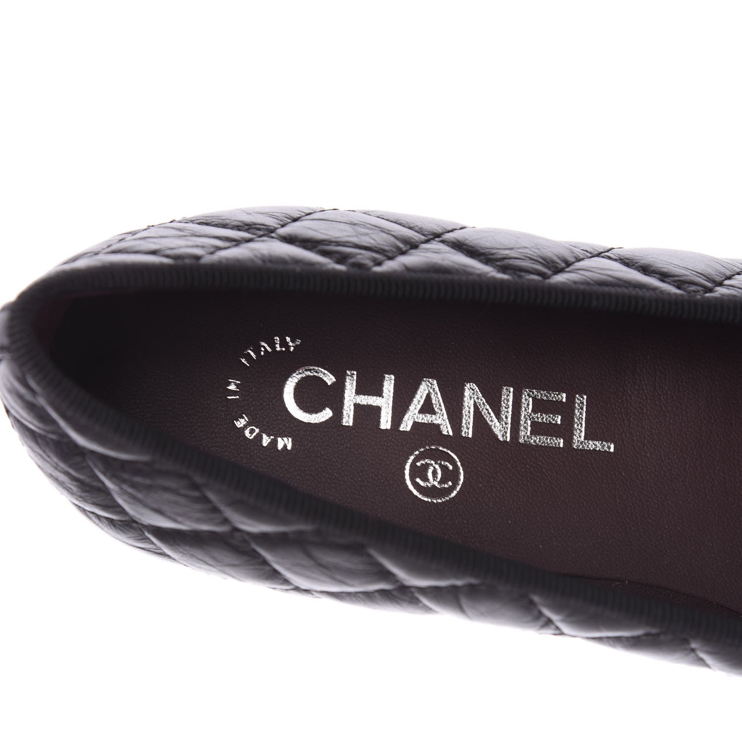 Chanel Aged Calfskin Quilted CC Cap Toe Ballerina Flats 37.5 Black 8 of 11