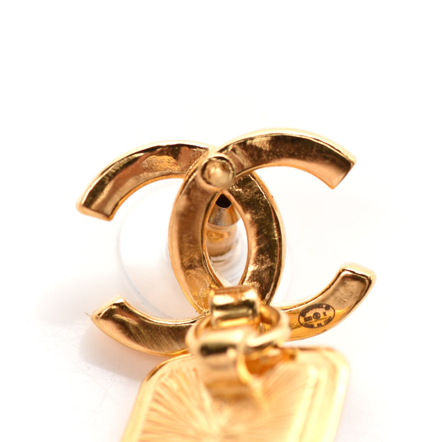 Large Crystal CC Drop Earrings Gold