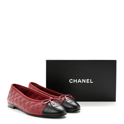 Chanel Lambskin Quilted CC Cap Toe Ballerina Flats 42 Burgundy Black 10 of 10