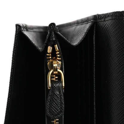 Prada Saffiano Triangle Logo Continental Flap Travel Wallet Black 14 of 16