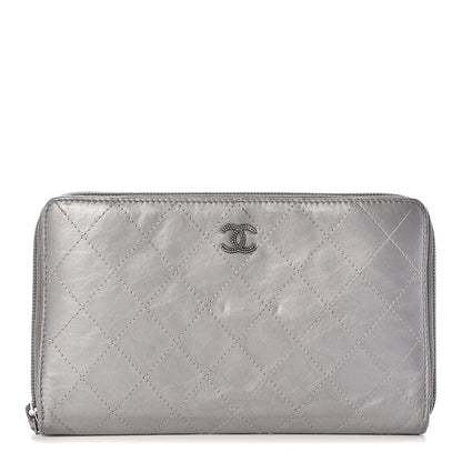Chanel Metallic Aged Calfskin Quilted Palette Large Zip Around Organizer Wallet Silver 1 of 9