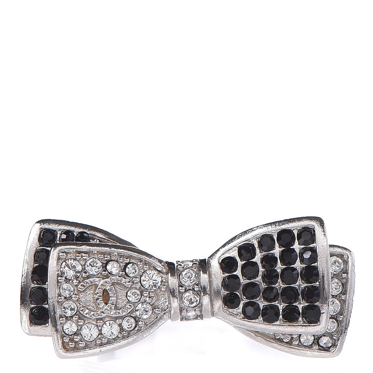 Chanel Crystal Bow Ring 6 Black Silver 1 of 4
