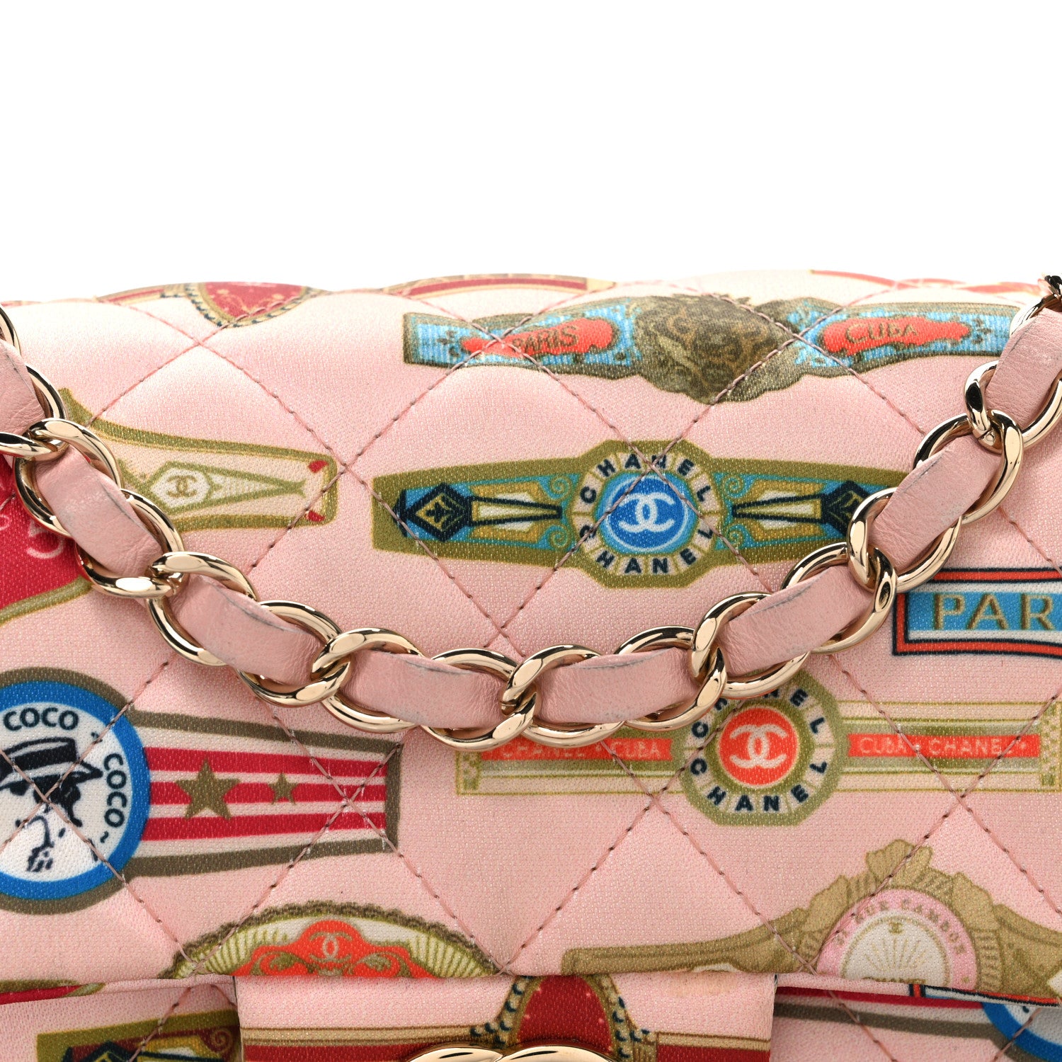 Chanel Satin Paris Cuba Cigare Print Mini Flap Pink 8 of 10
