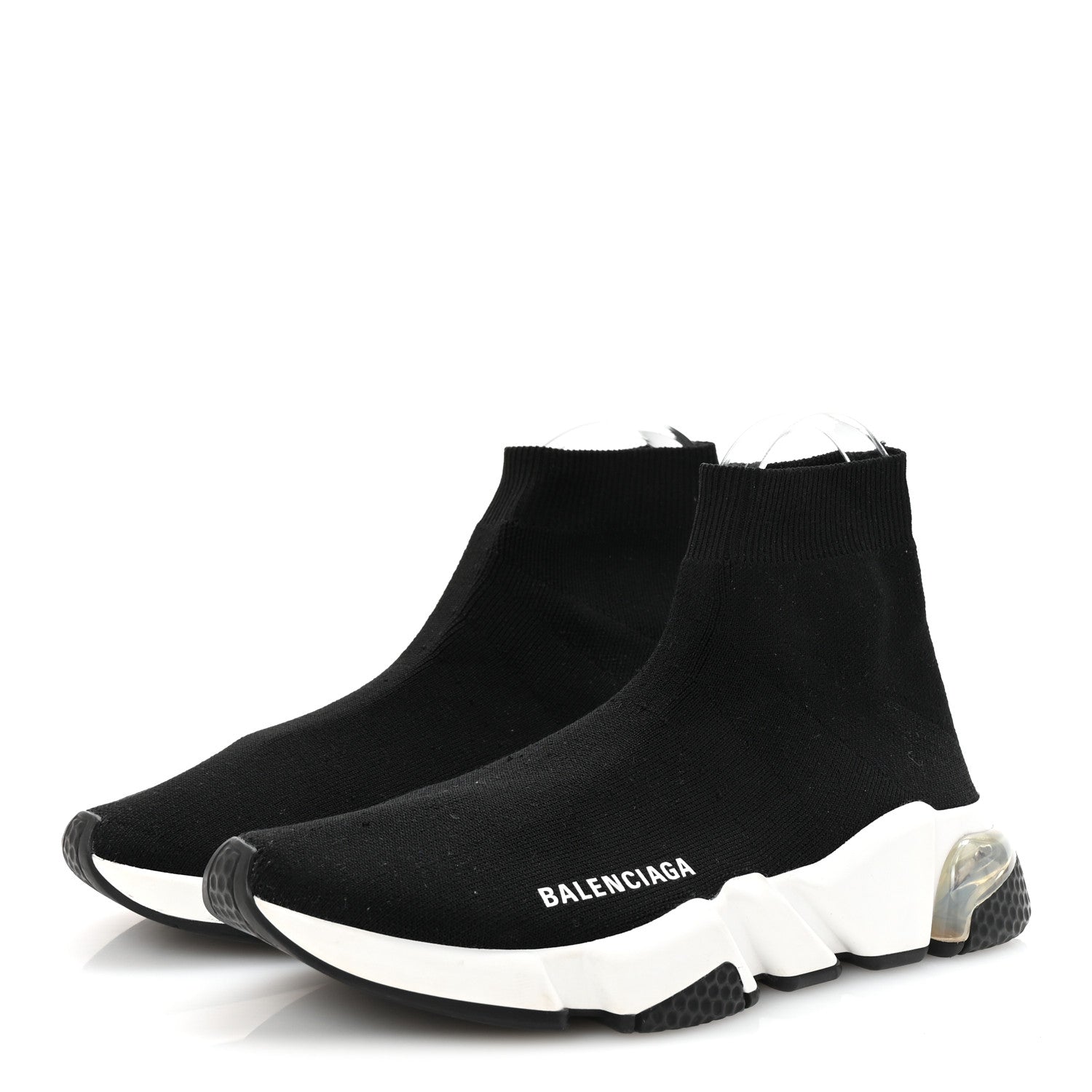 Balenciaga Neoprene Knit Womens Speed Clear Sole Sneakers 38 Black White 4 of 9
