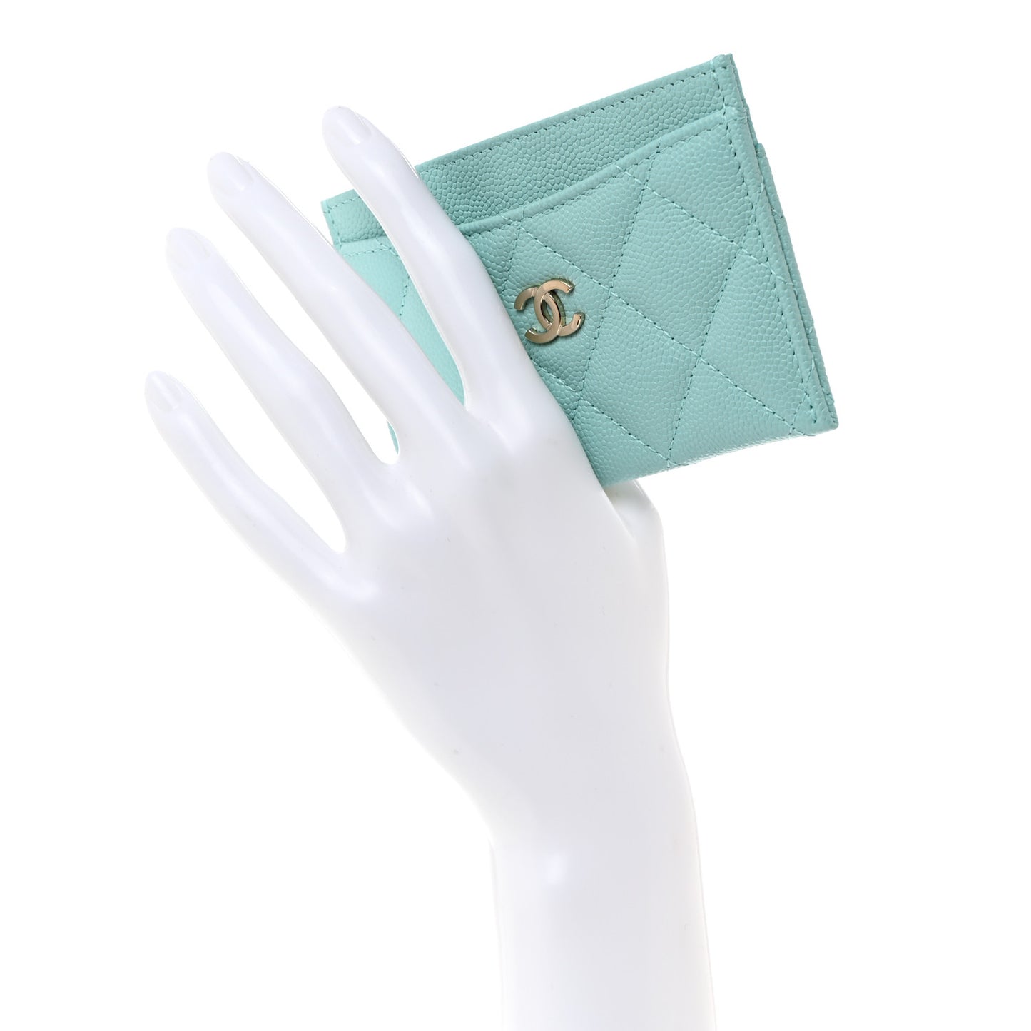 Caviar Quilted Card Holder Light Blue