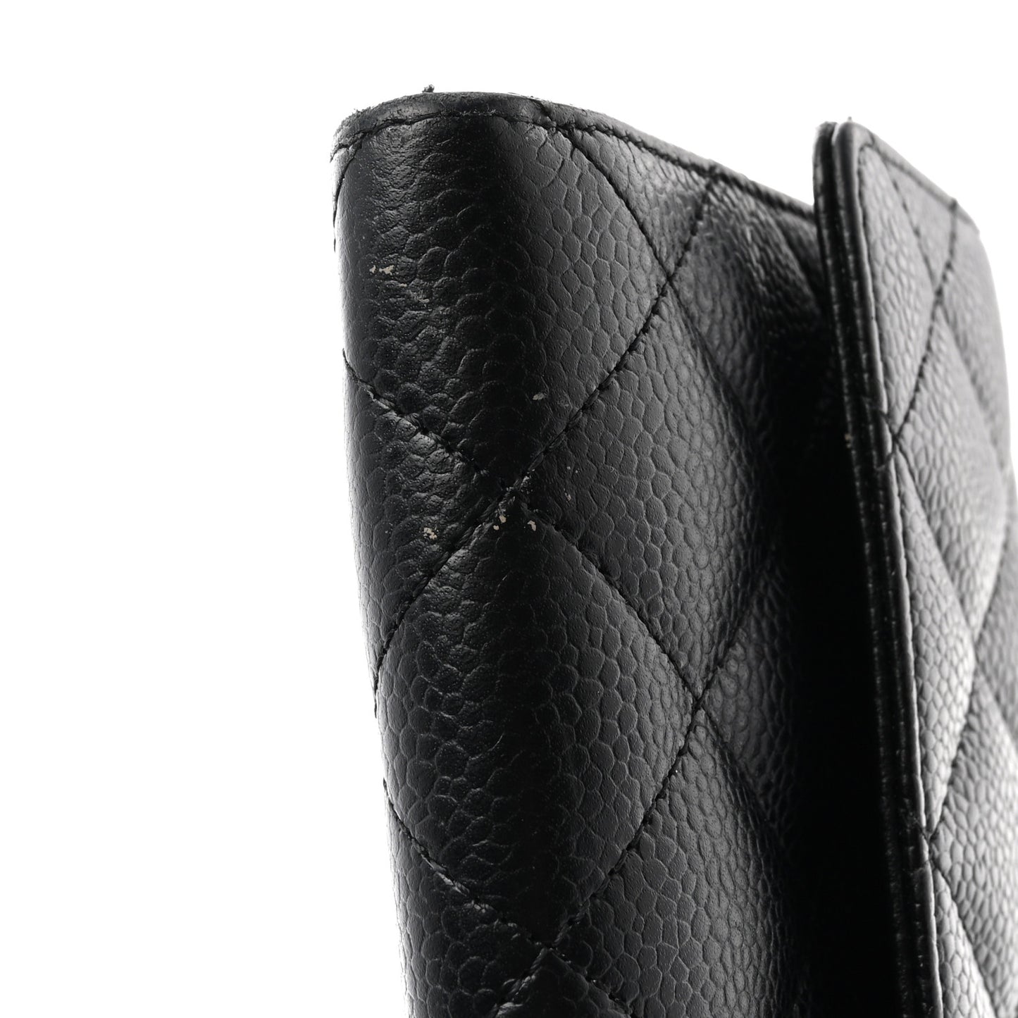 Caviar Quilted Large Gusset Flap Wallet Black