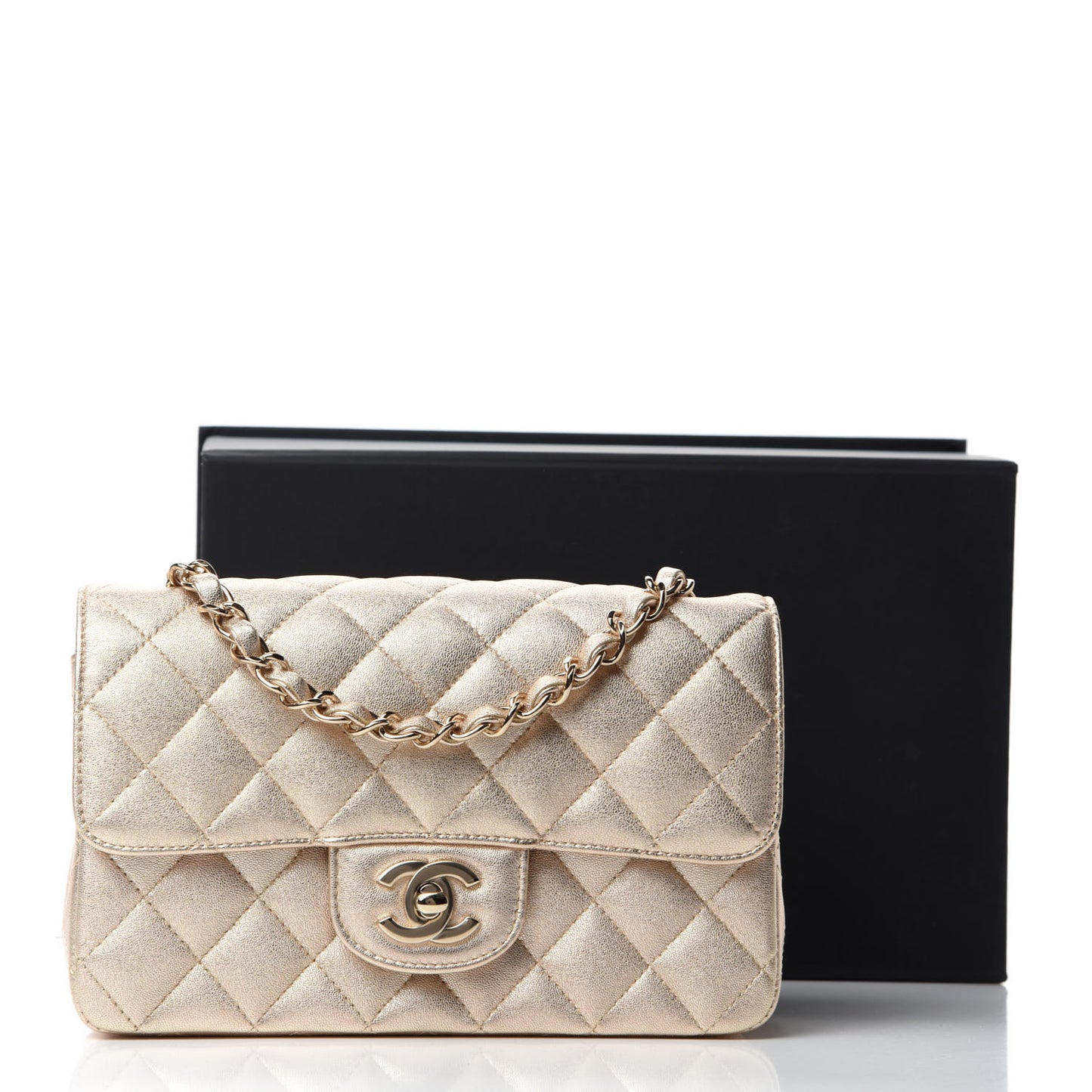 Metallic Lambskin Quilted Mini Rectangular Flap Gold
