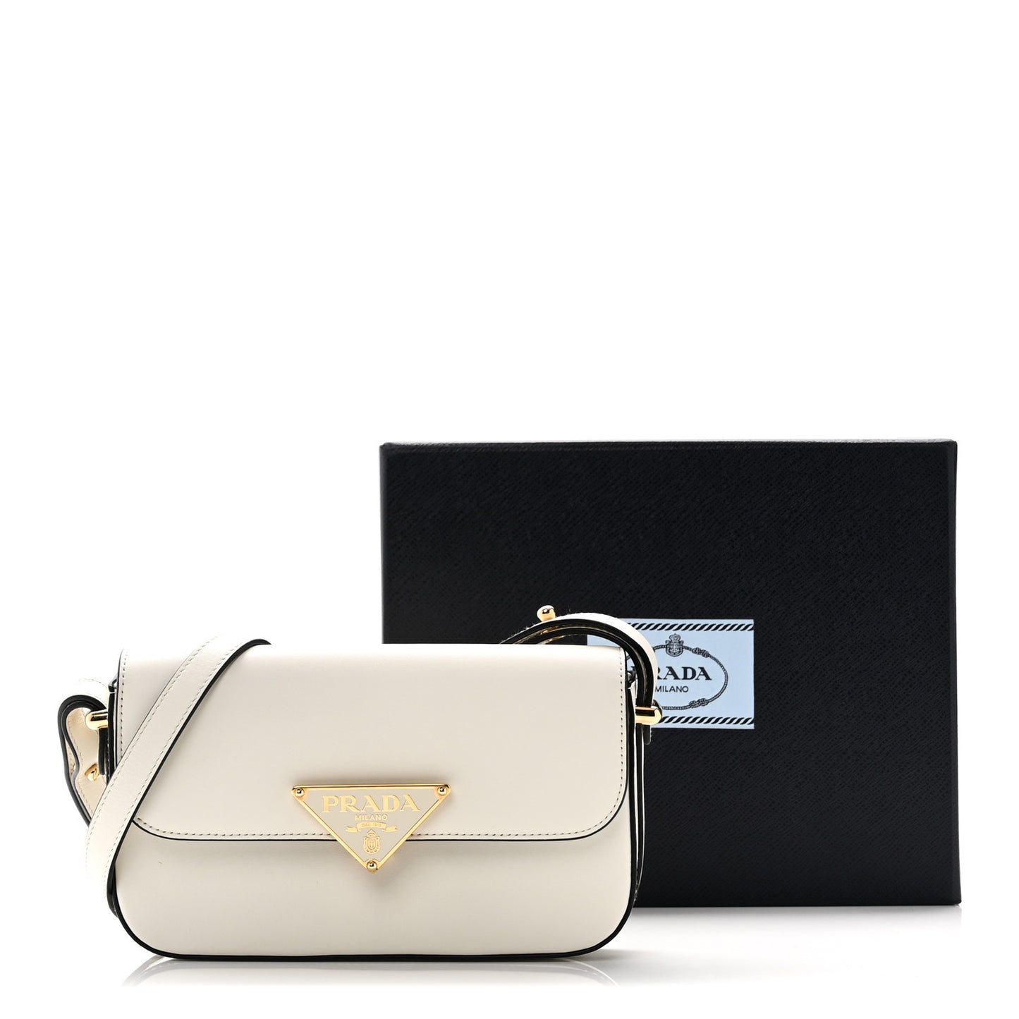 Soft Calfskin Metal Triangle Logo Flap Shoulder Bag White
