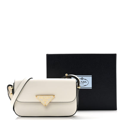 Prada Soft Calfskin Metal Triangle Logo Flap Shoulder Bag White 10 of 10