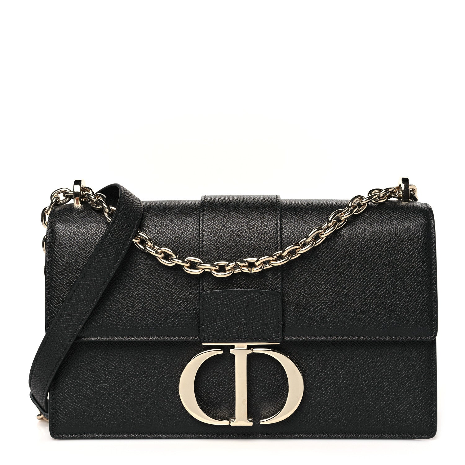 Christian Dior Grained Calfskin Embossed 30 Montaigne Chain Flap Bag Black 1 of 10
