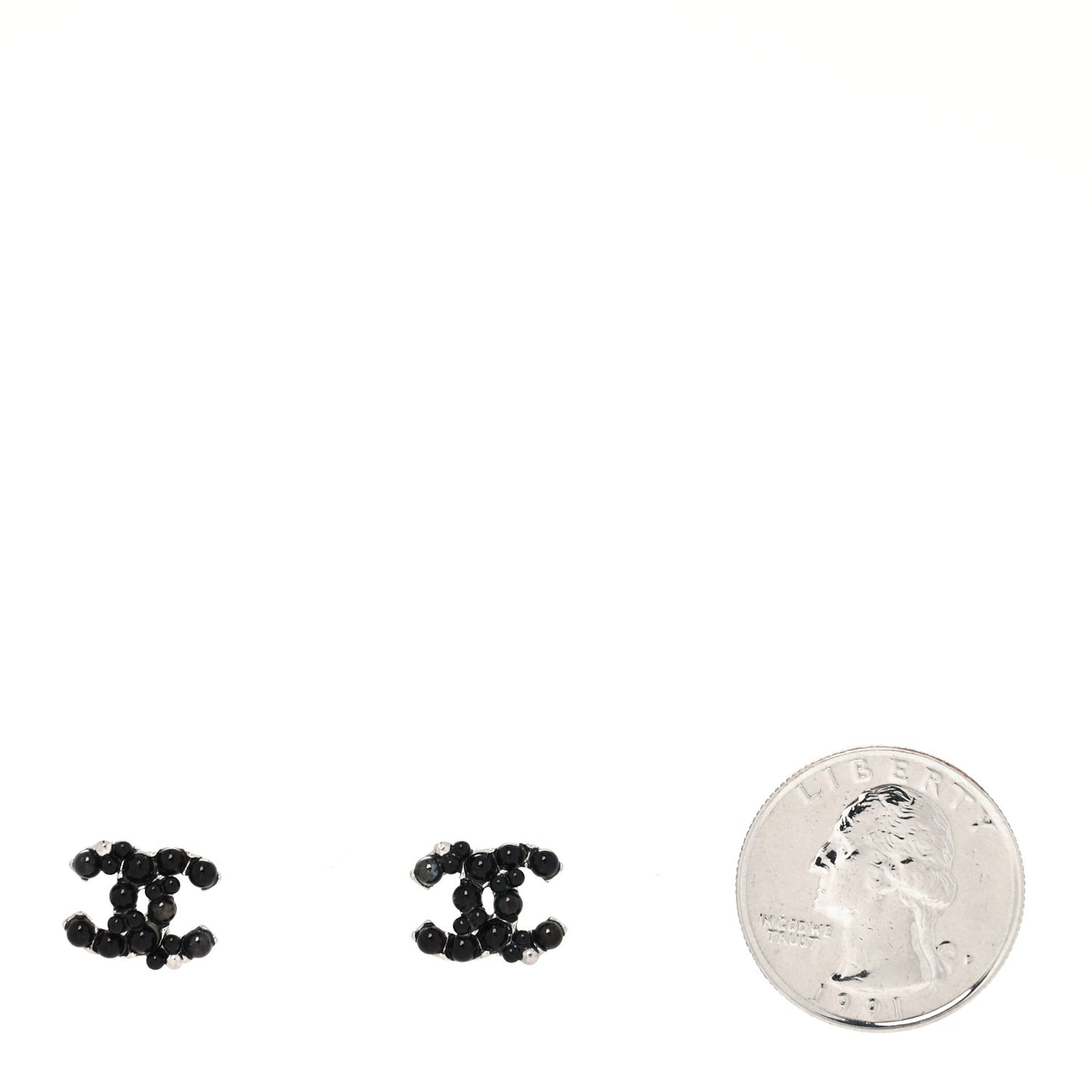 Ruthenium Studded Pearl CC Earrings Black