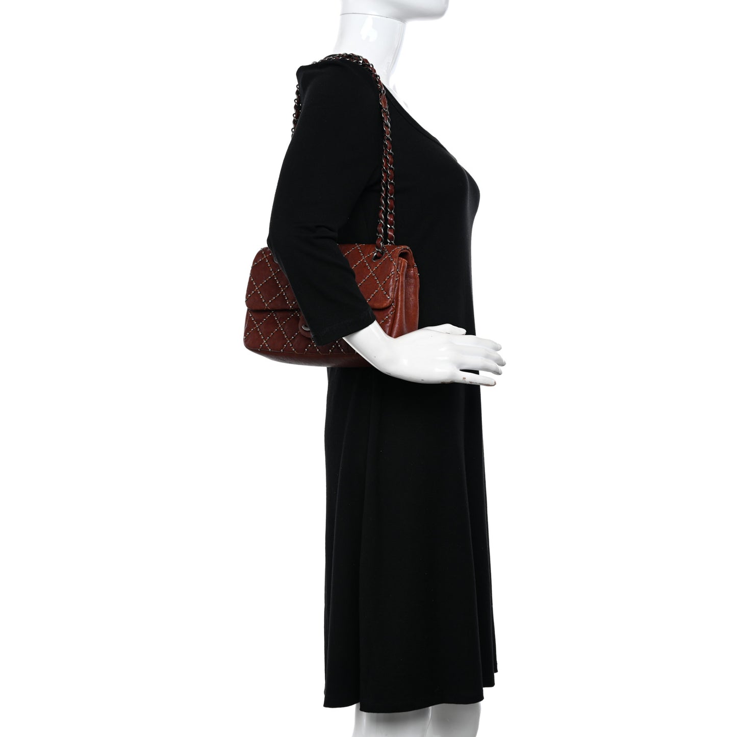 Washed Lambskin Studded Metal Beauty Flap Brown