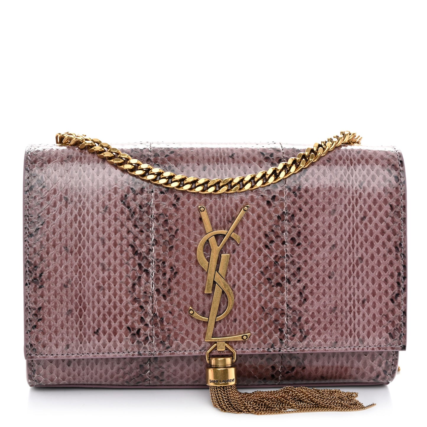 Snakeskin Small Classic Monogram Kate Tassel Satchel Rose Brown