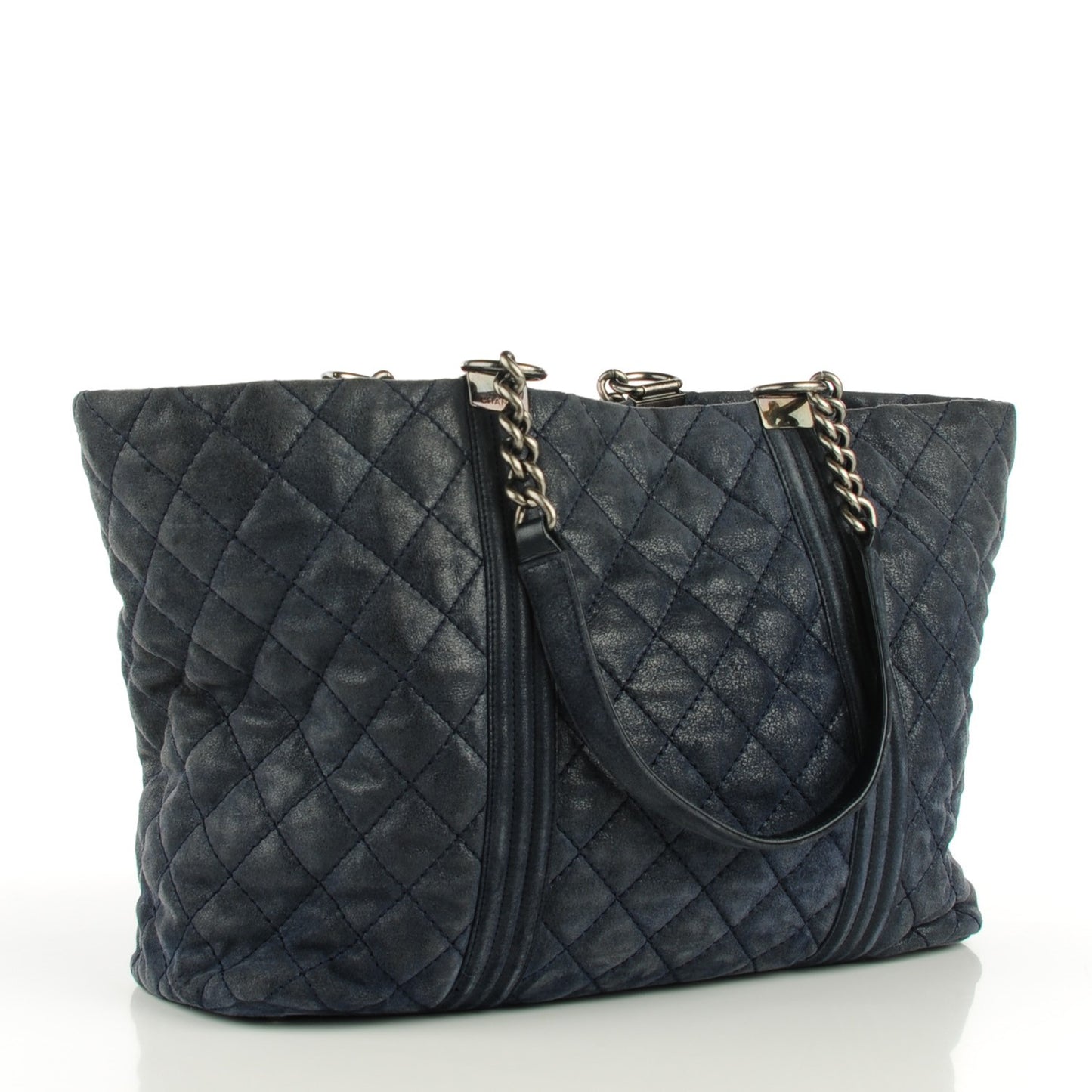 Iridescent Calfskin Quilted Large Gentle Boy Shopping Tote Navy