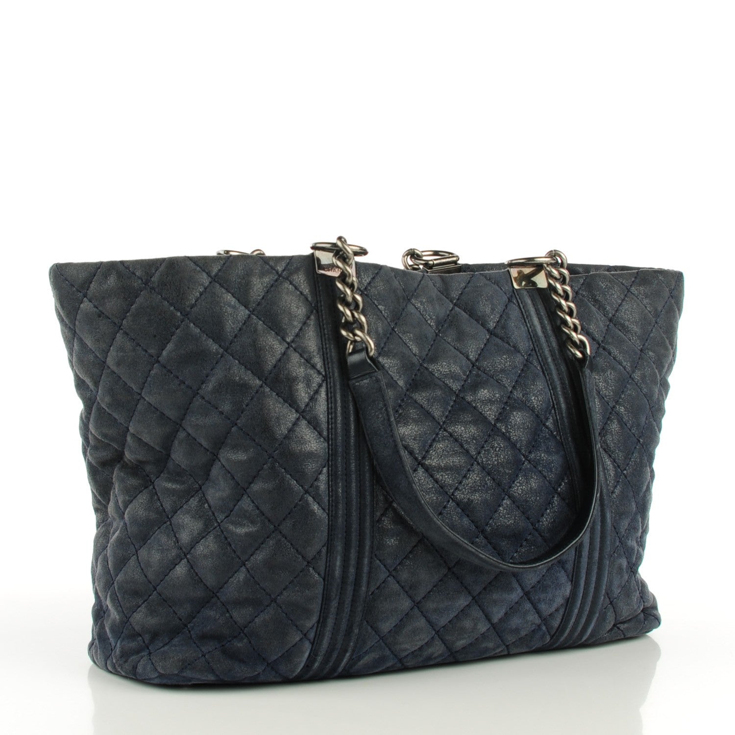 Chanel Iridescent Calfskin Quilted Large Gentle Boy Shopping Tote Navy 3 of 7