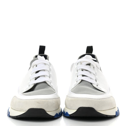 Hermes Technical Canvas Suede Goatskin Stadium Sneakers 42.5 White Grey 2 of 7