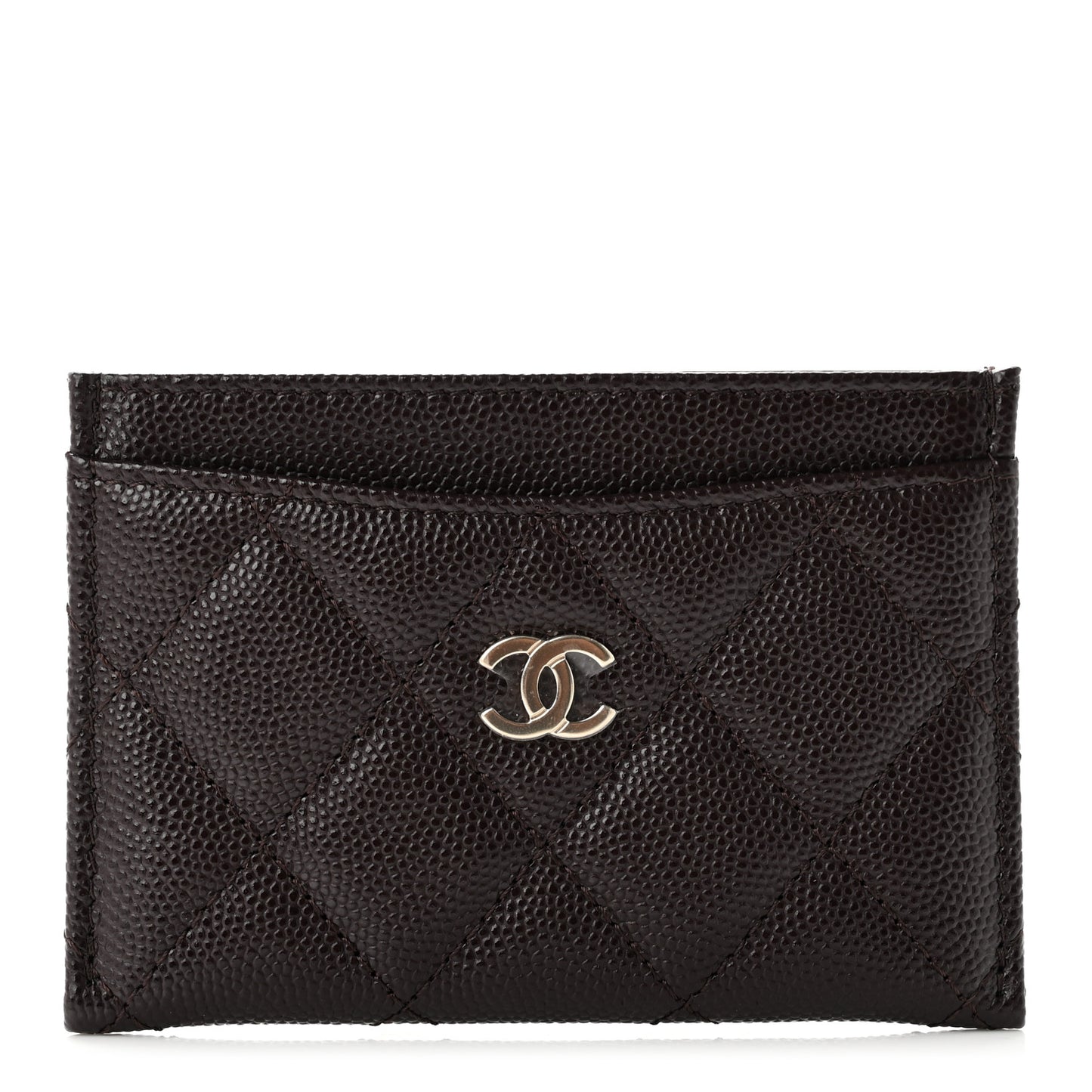Caviar Quilted Card Holder Dark Brown