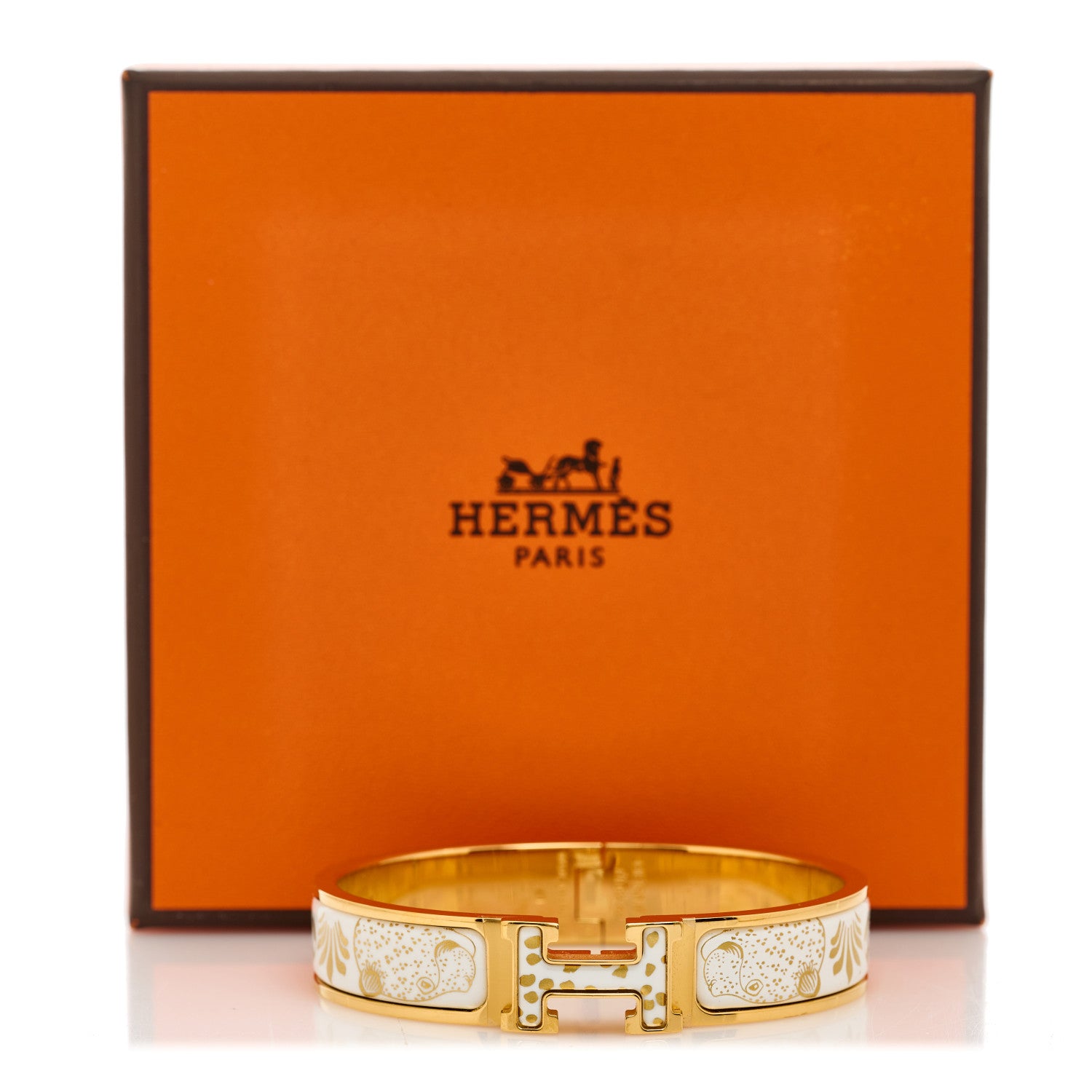 Hermes Enamel Printed Narrow Leopards Clic Clac H Bracelet PM Jaune Or White 5 of 5