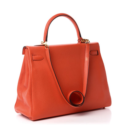 Hermes Taurillon Clemence Kelly Retourne 35 Orange Poppy 3 of 11