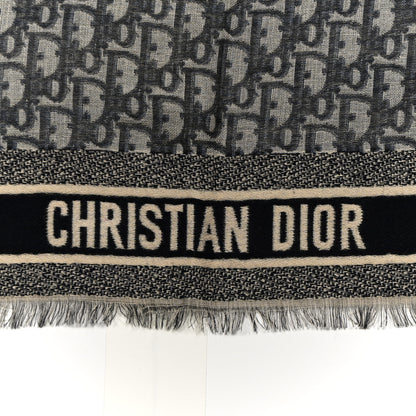 Christian Dior Wool Silk Cotton Oblique Scarf Blue 2 of 3