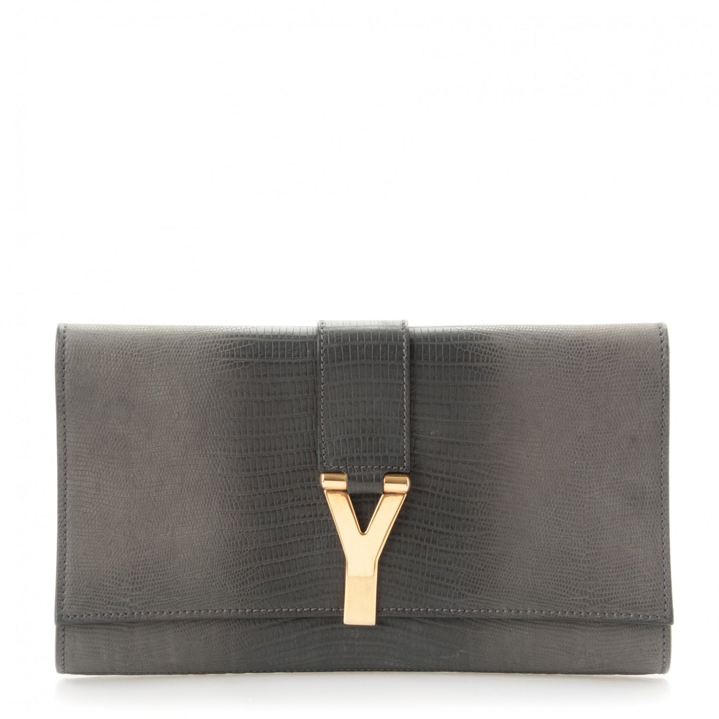 Lizard Calfskin Embossed Classic Y Ligne Clutch Gray