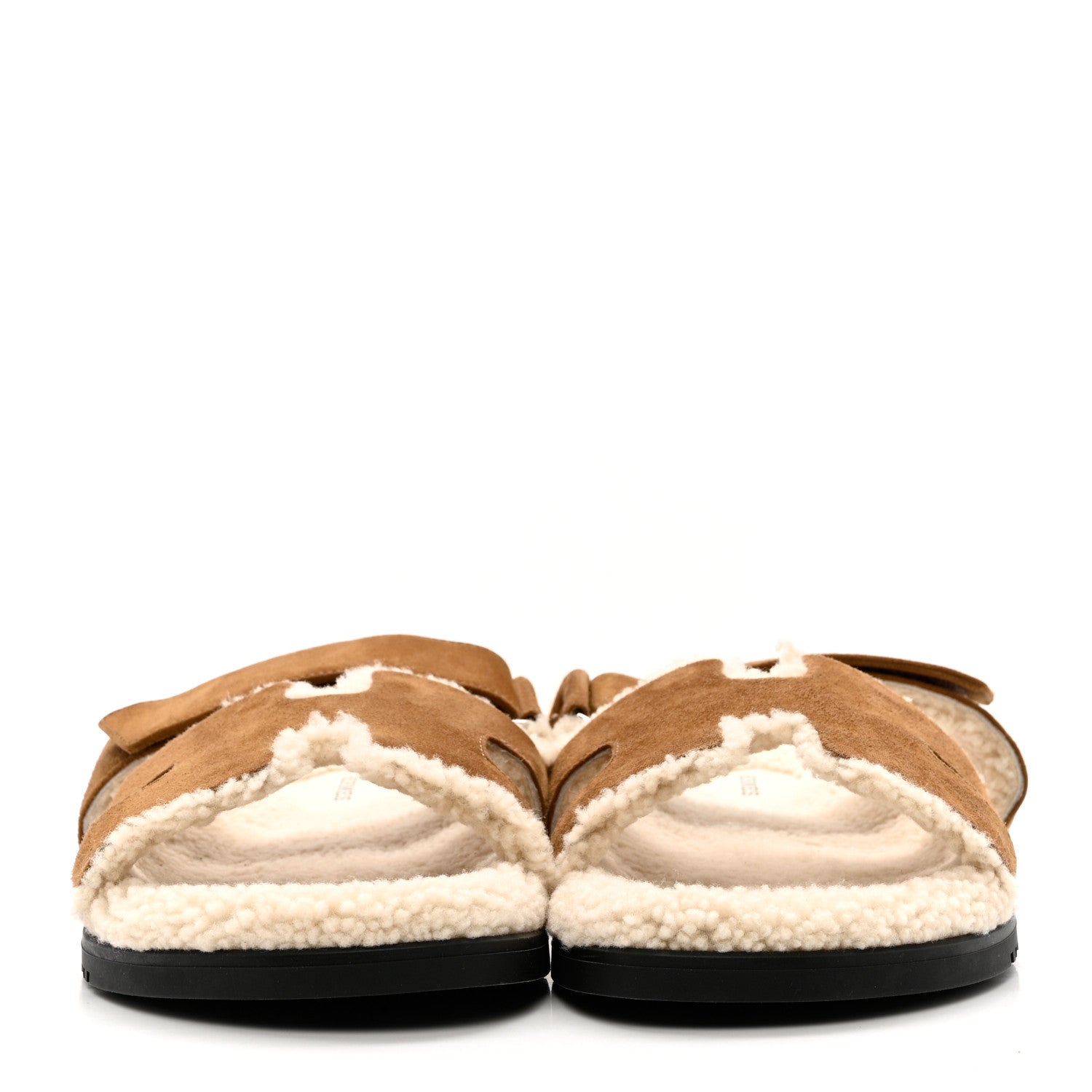Hermes Suede Goatskin Woolskin Mens Chypre Sandals 45 Brun Fume Ecru 2 of 7