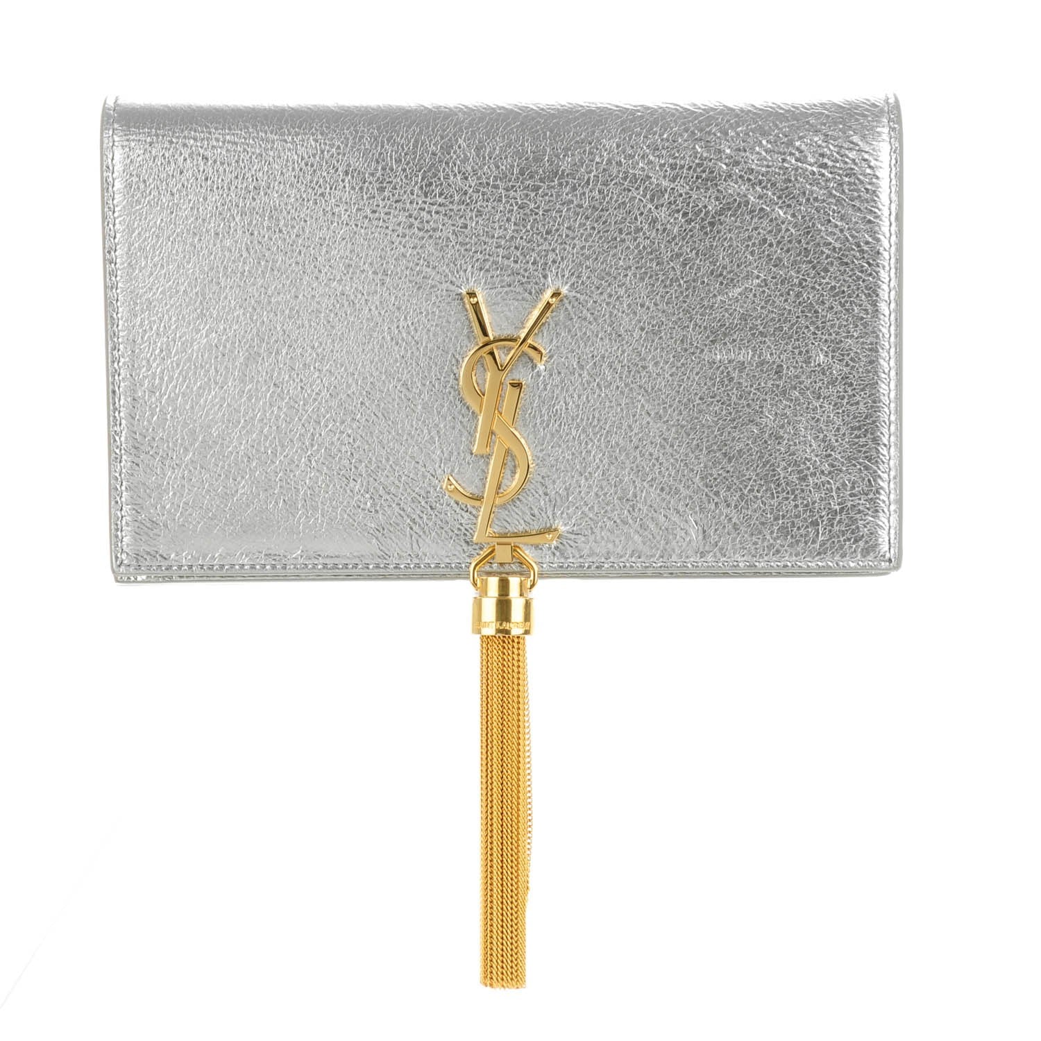Saint Laurent Metallic Calfskin Kate Monogram Tassel Chain Wallet Silver 1 of 7