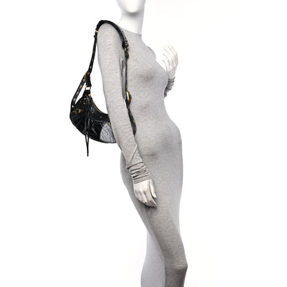 Balenciaga Extra Supple Calfskin Crocodile Embossed Le Cagole Shoulder Bag XS Black 2 of 11