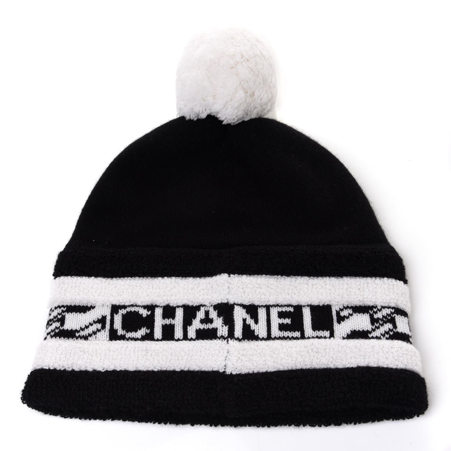 Chanel Cashmere CC Beanie Hat Ecru Black 1 of 7