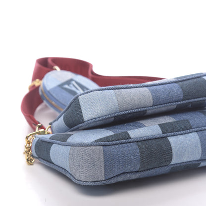 Louis Vuitton Denim Damier Monogram Patchwork Multi Pochette Accessories Blue Rouge 8 of 10