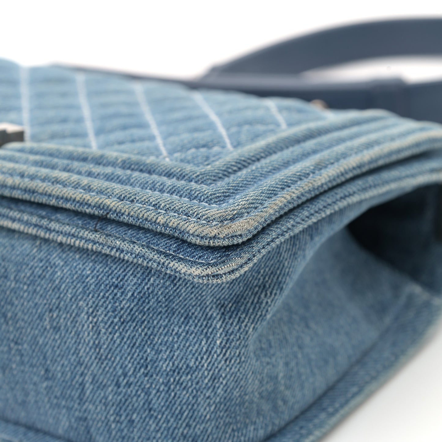 Denim Quilted Medium Boy Flap Blue