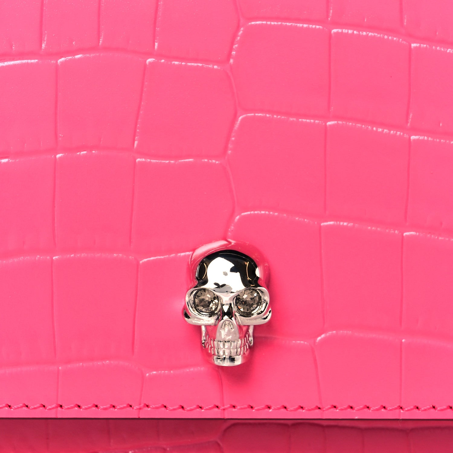 Alexander McQueen Calfskin Crocodile Embossed Skull Mini Crossbody Bag Pink 7 of 9