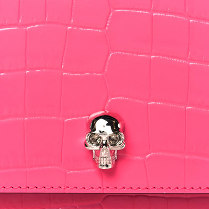 Alexander McQueen Calfskin Crocodile Embossed Skull Mini Crossbody Bag Pink 7 of 9