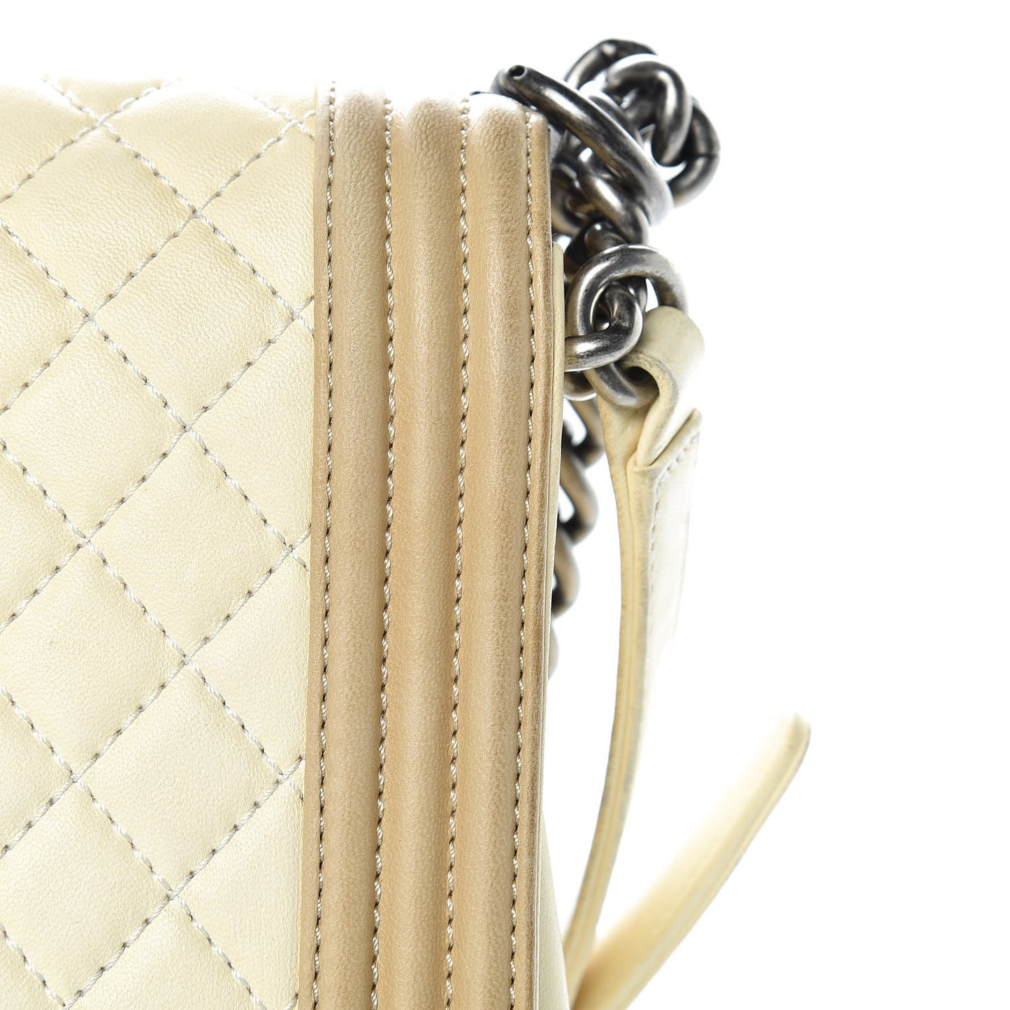 Lambskin Quilted Large Boy Flap Light Beige Dark Beige