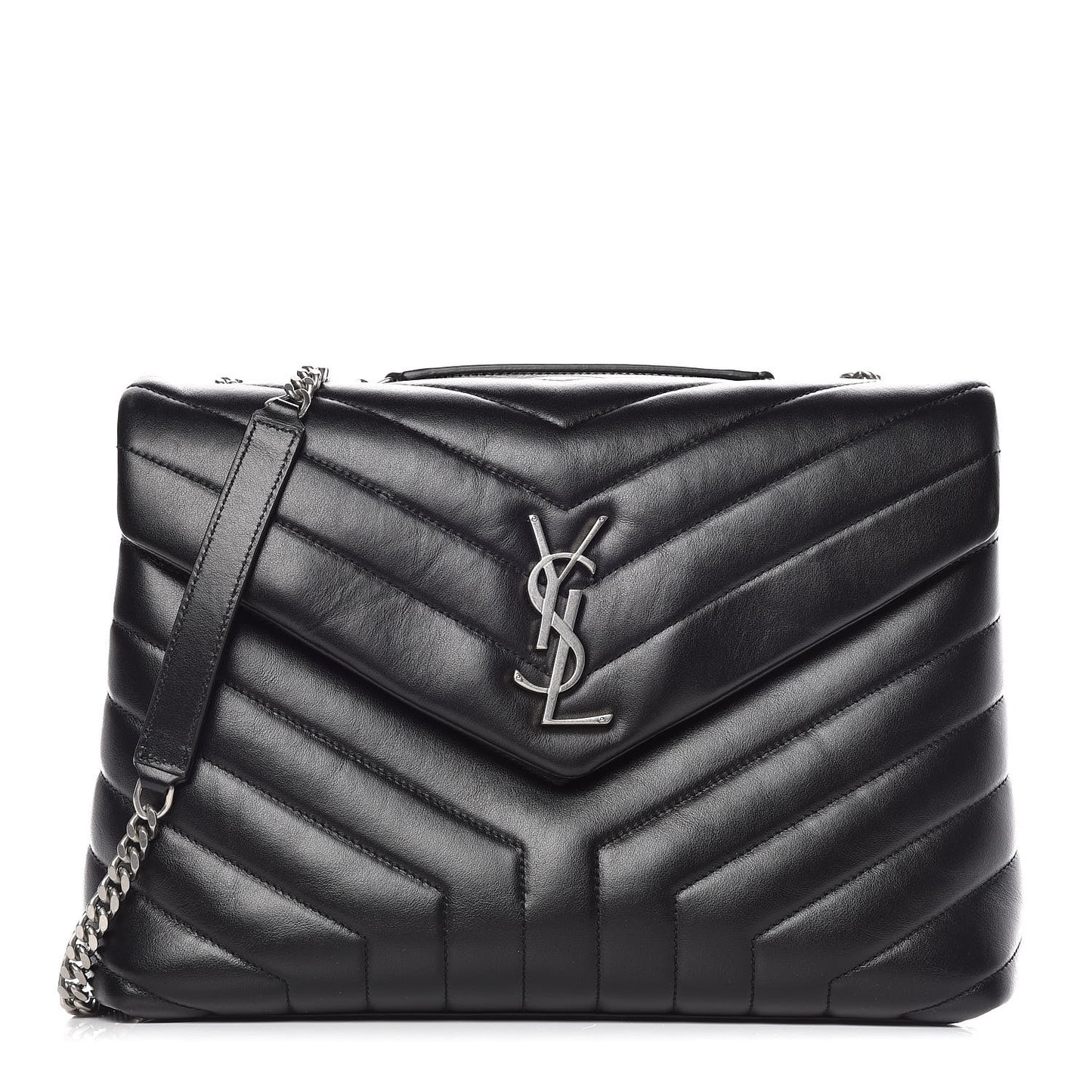 Calfskin Y Quilted Monogram Medium Loulou Chain Satchel Black