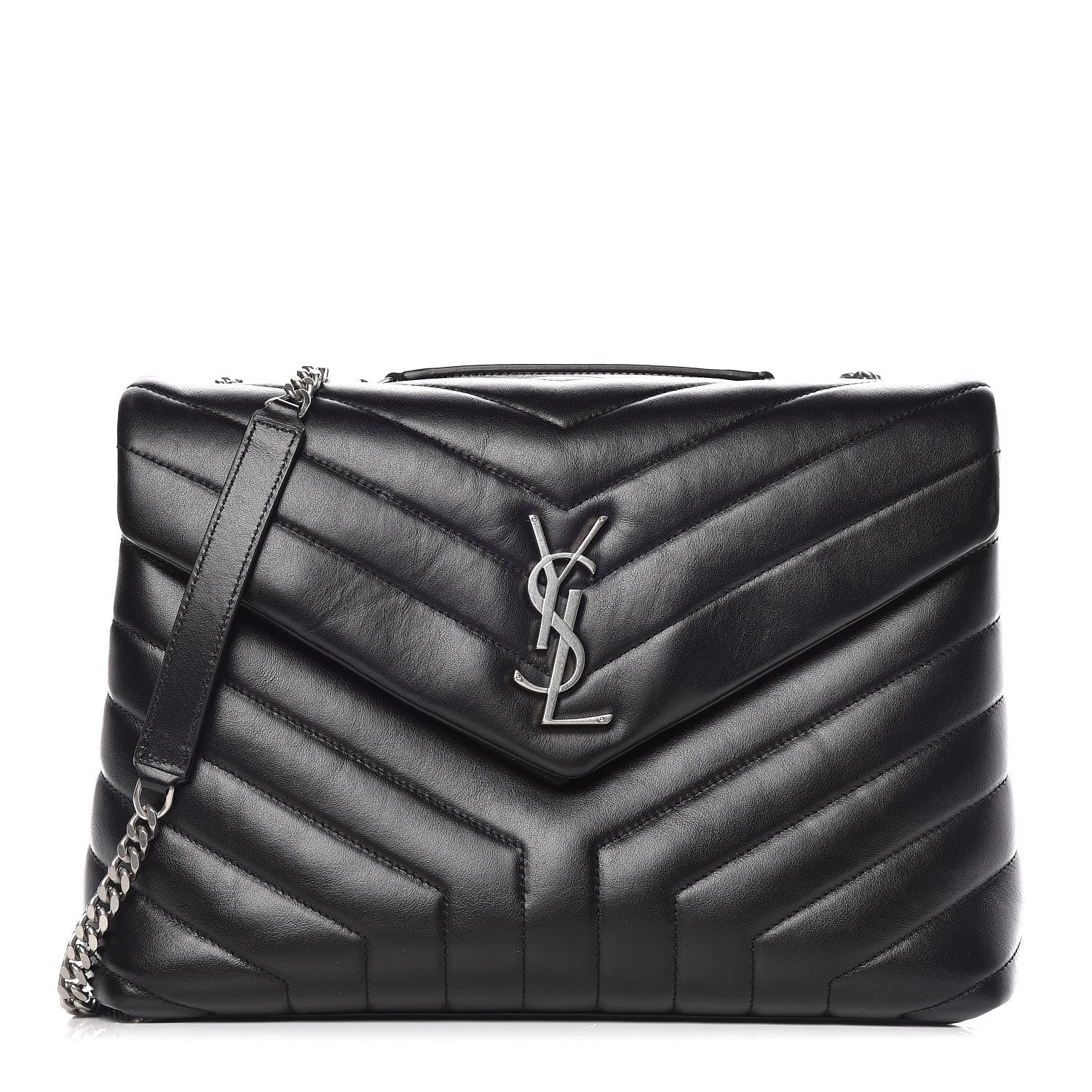 Saint Laurent Calfskin Y Quilted Monogram Medium Loulou Chain Satchel Black 1 of 12