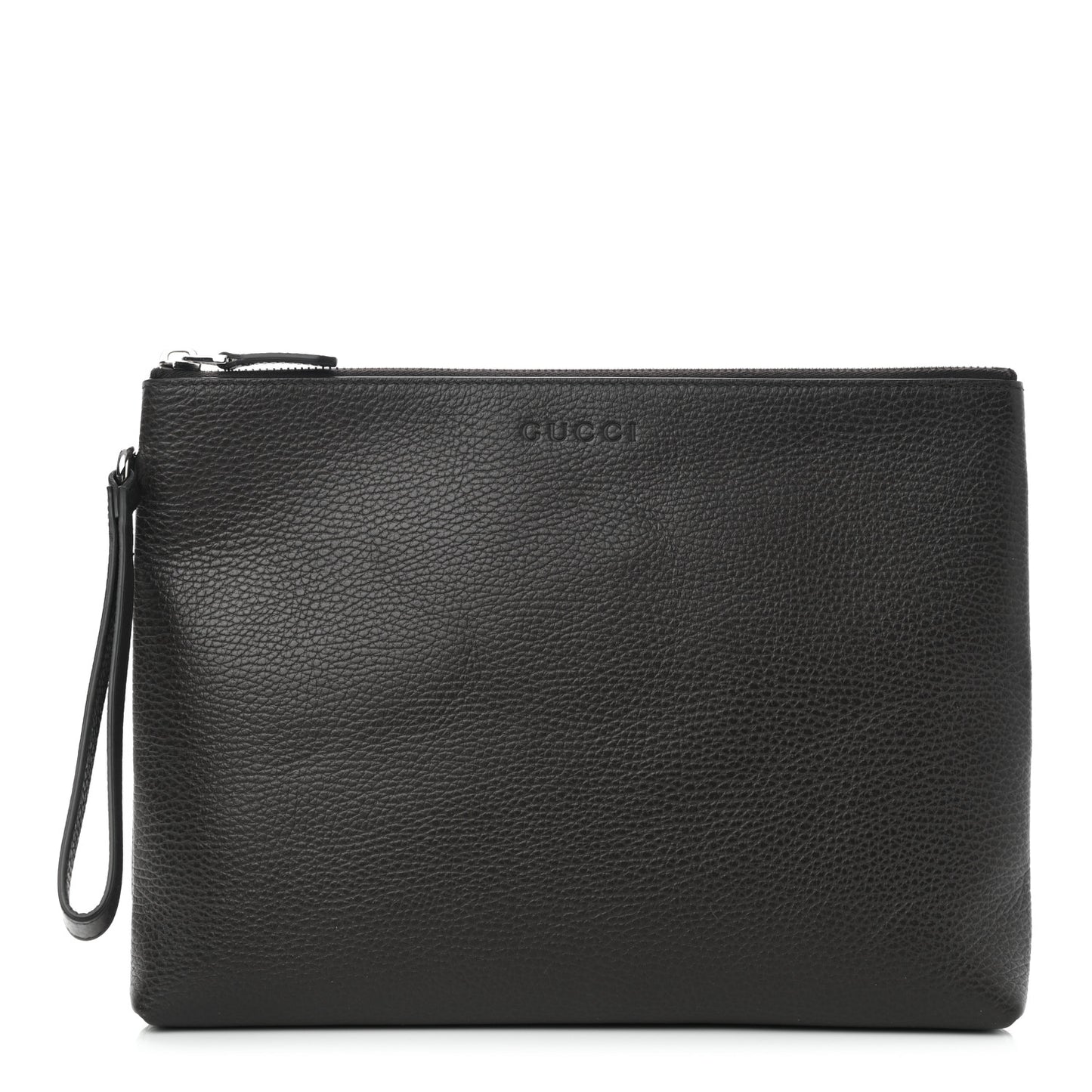 Grained Calfskin Zip Wristlet Pouch Brown