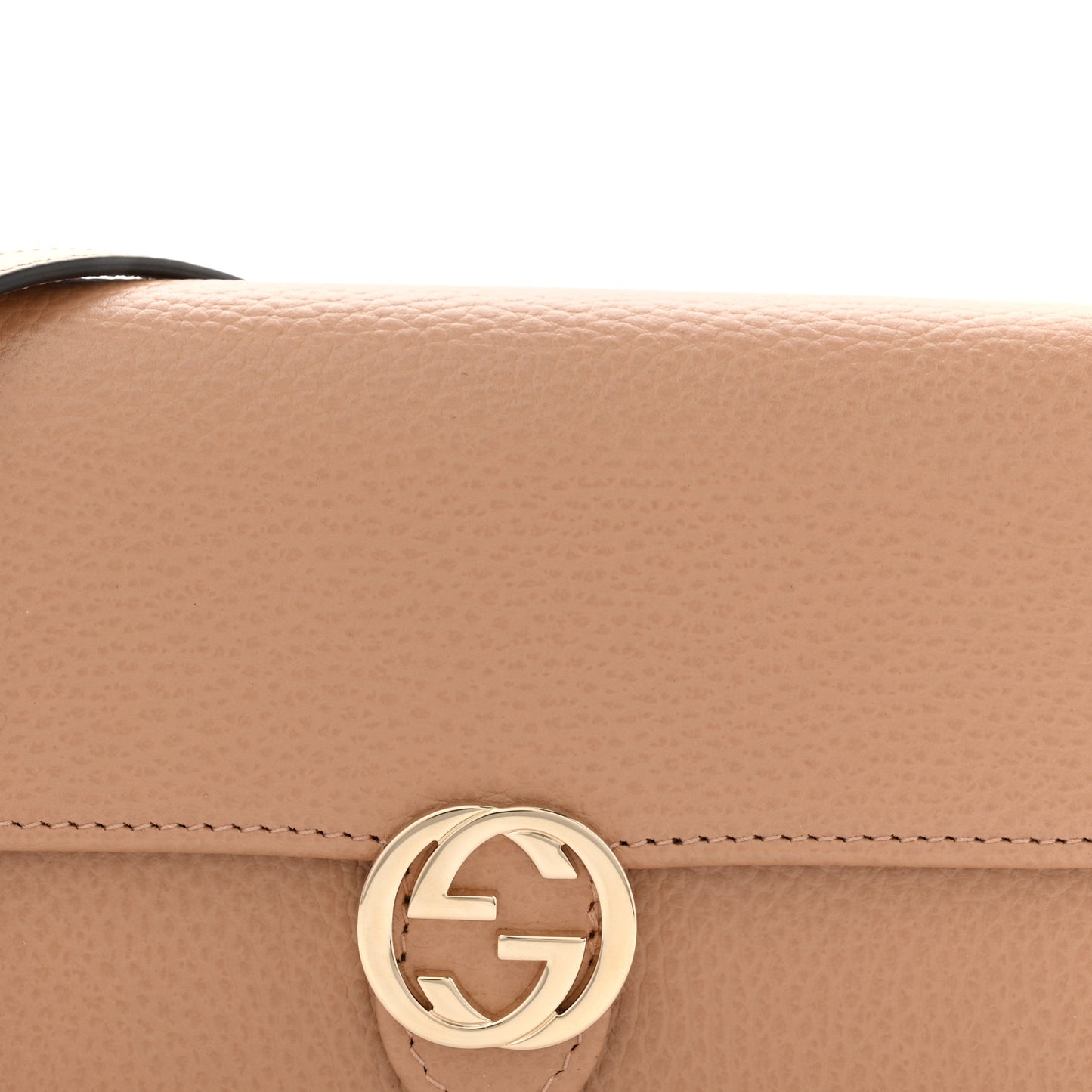 Dollar Calfskin Interlocking G Chain Wallet Camelia