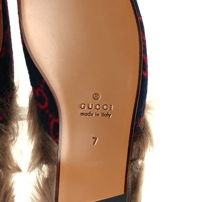 Gucci Velvet GG Monogram Fur Mens Princetown Slippers 7 Navy Red 8 of 11