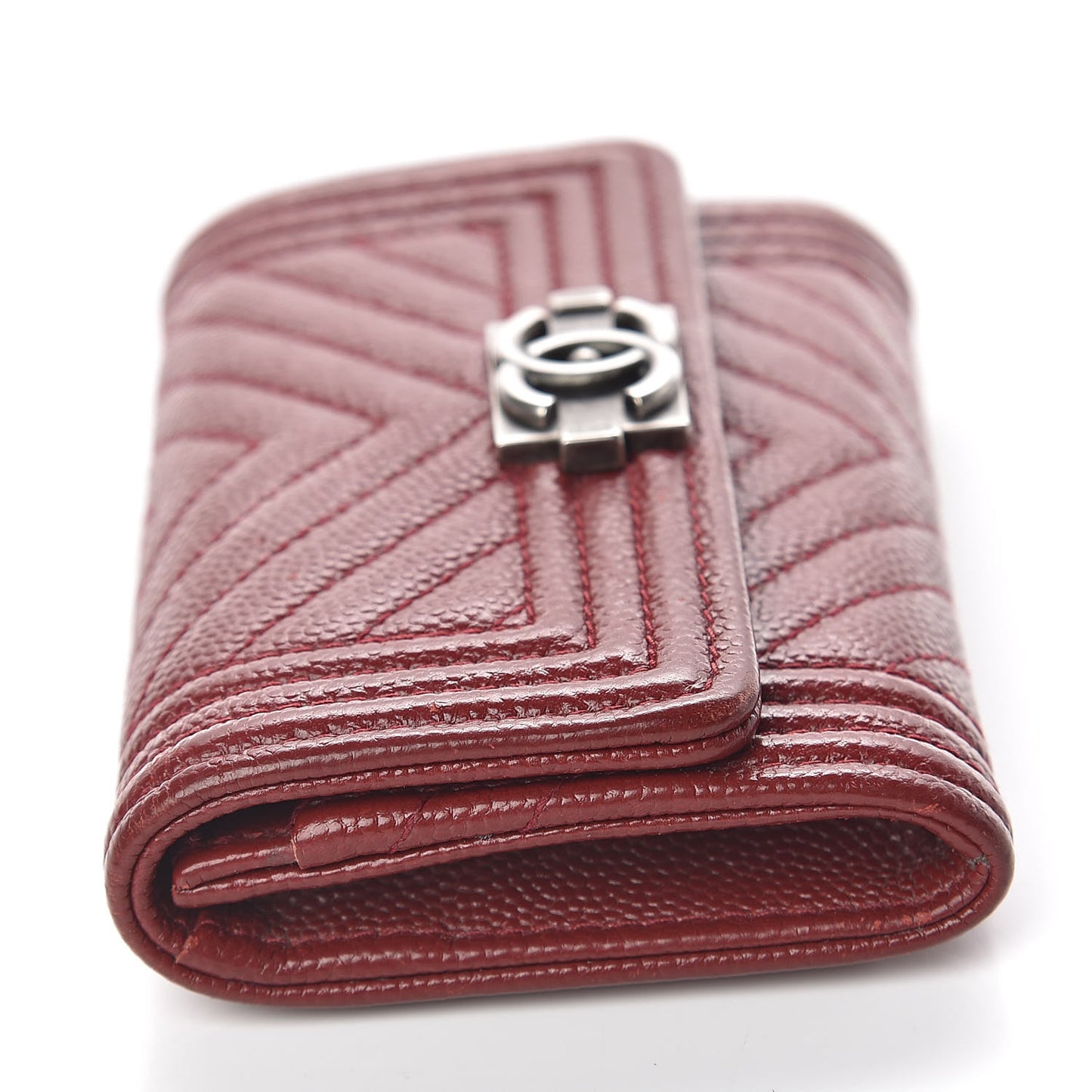 Caviar Chevron Quilted Flap Boy Card Holder Dark Red