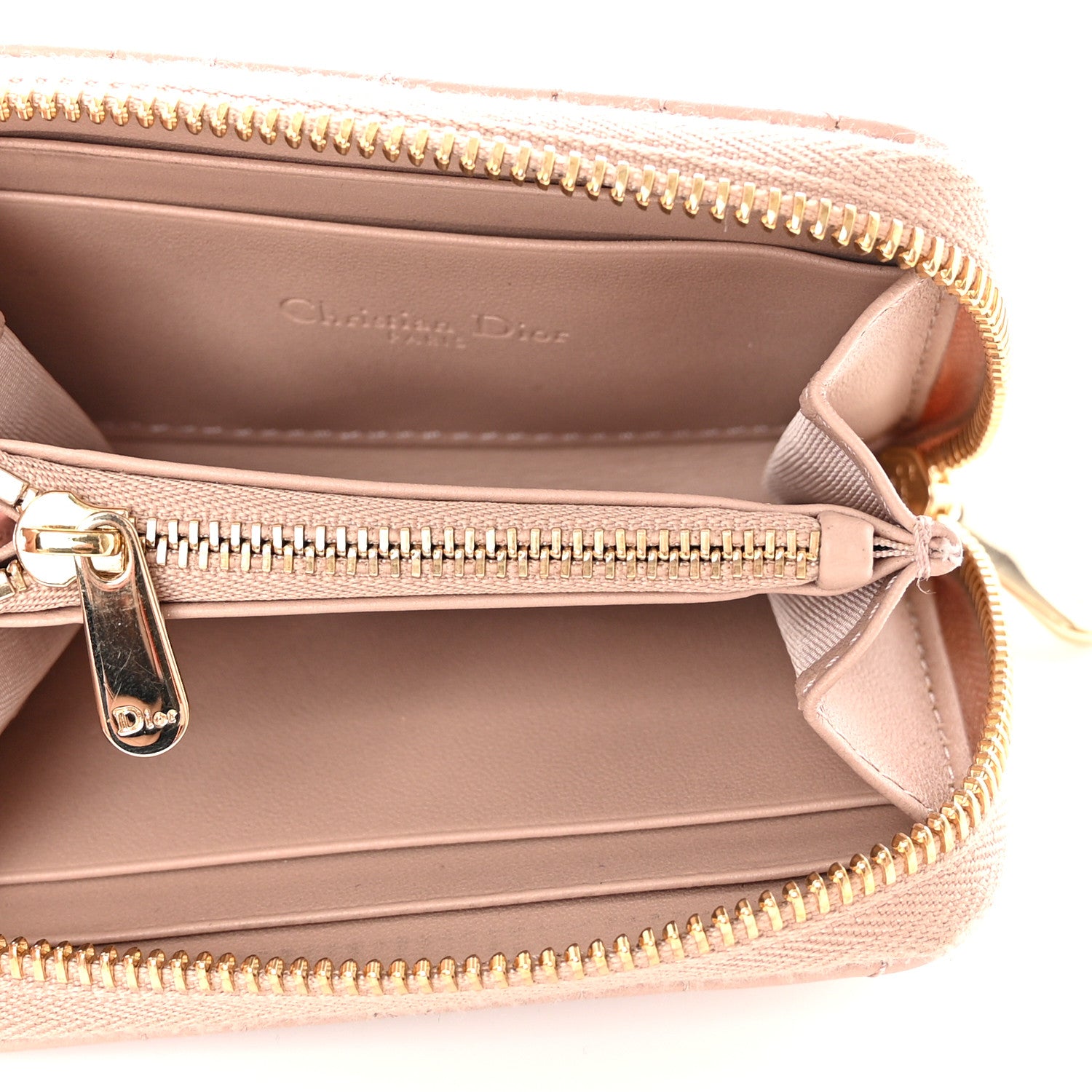 Christian Dior Lambskin Cannage Dioramour Small Lady Dior Voyageur Coin Purse Wallet Pink 5 of 9
