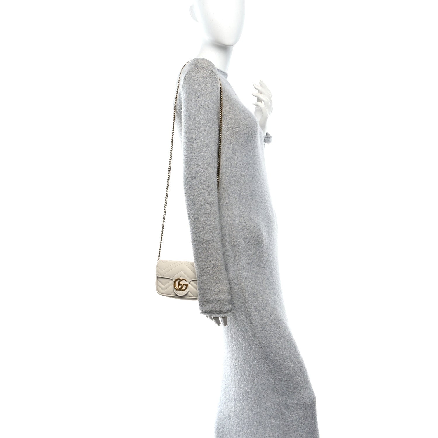 Gucci Calfskin Matelasse Super Mini GG Marmont Shoulder Bag White 2 of 11