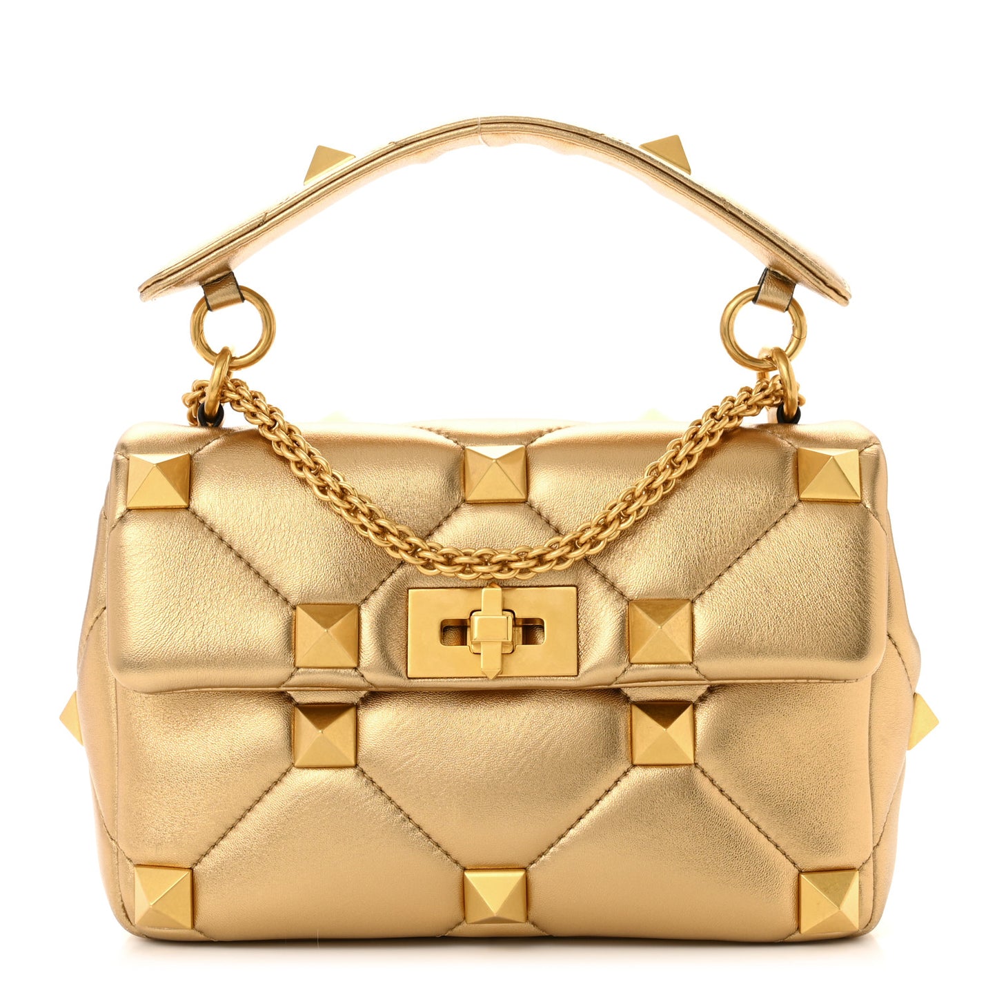 Nappa Medium Roman Stud Shoulder Bag Antique Brass