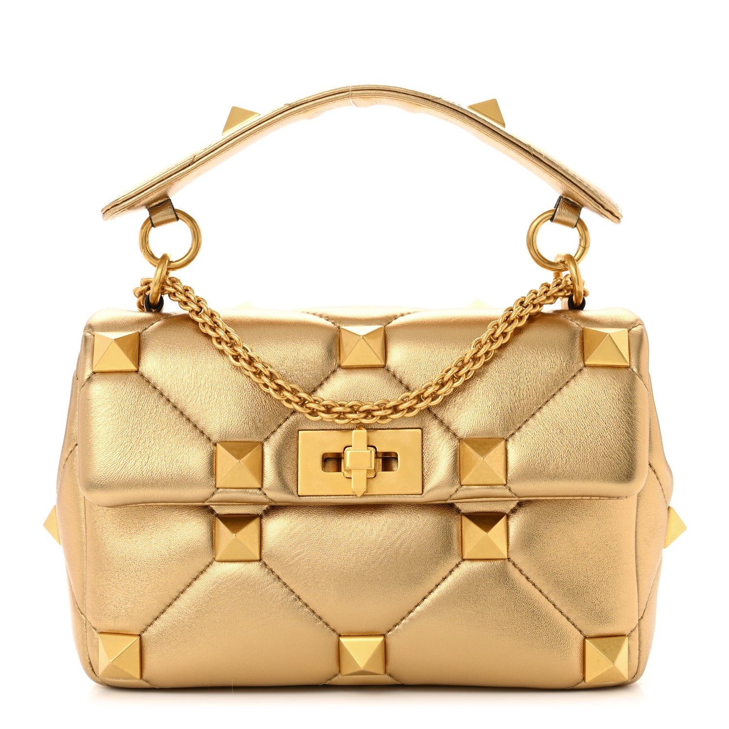 Valentino Garavani Nappa Medium Roman Stud Shoulder Bag Antique Brass 1 of 10