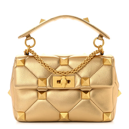 Valentino Garavani Nappa Medium Roman Stud Shoulder Bag Antique Brass 1 of 10