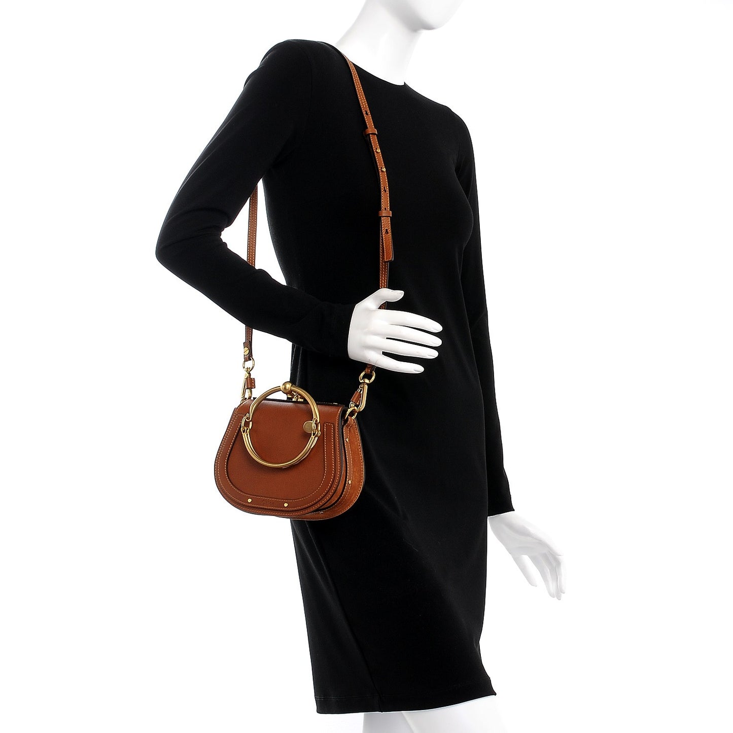 Calfskin Suede Small Nile Bracelet Bag Caramel