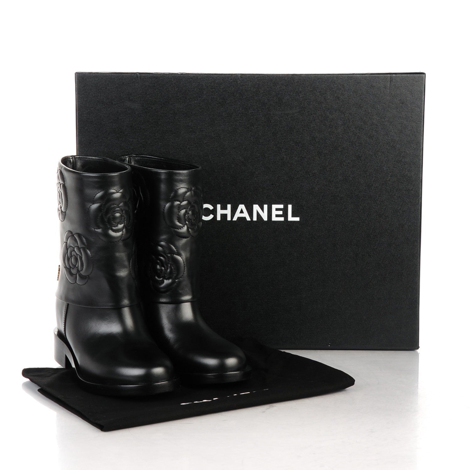 Chanel Calfskin Camellia Short Boots 36 Black 9 of 9